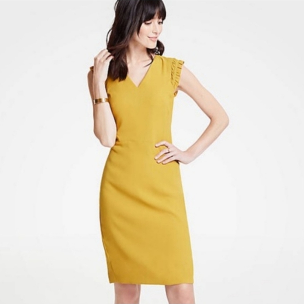NWT Ann Taylor mustard ruffle sleeveless dress
